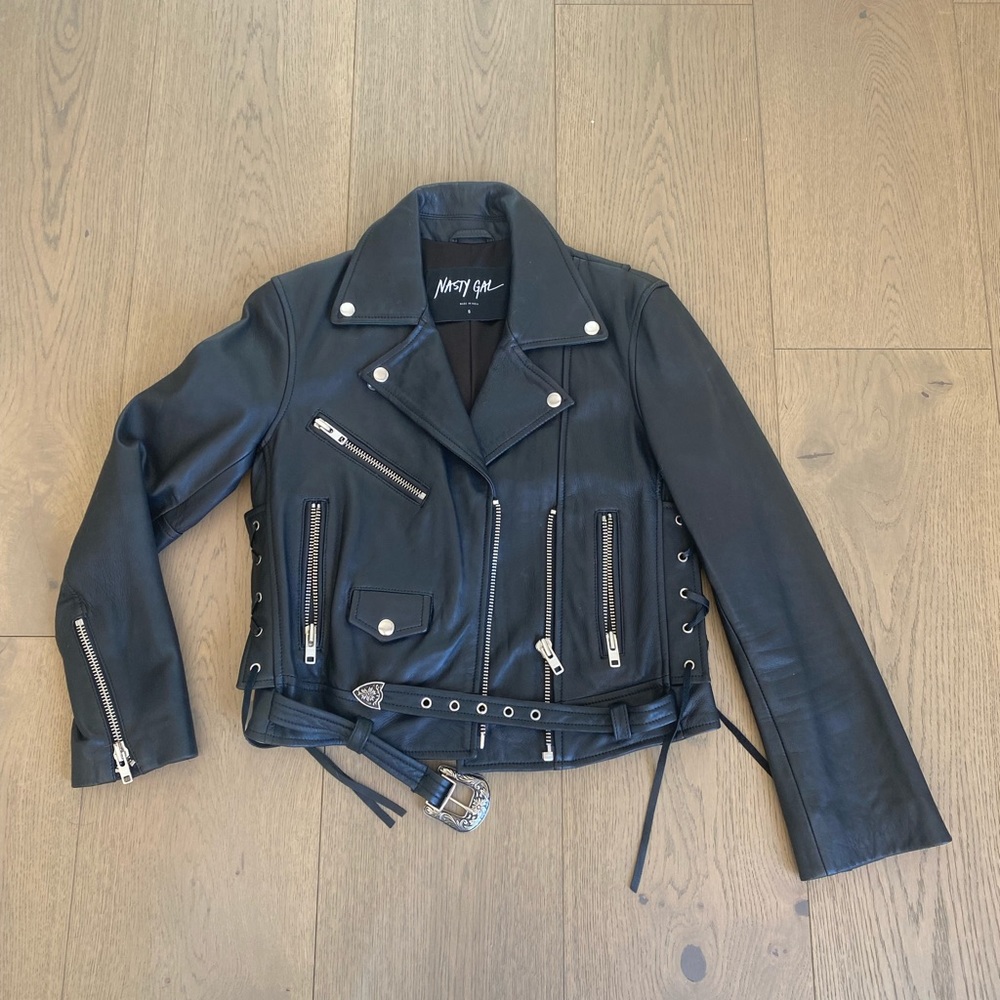 NASTY GAL WESTERN DETAIL LEATHER JACKET